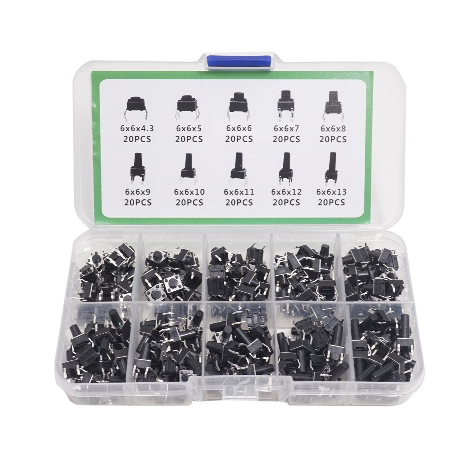 Key Switch Button Plugin Touch Switch Button Pack 6.6 mm 4.3-14 mm 200PCS/Box, 180PCS/Box, 4 Pin Switches Suitable for TV, Audio Equipment, Computer, Walkie Talkie, Remote Control (200 Pieces)
