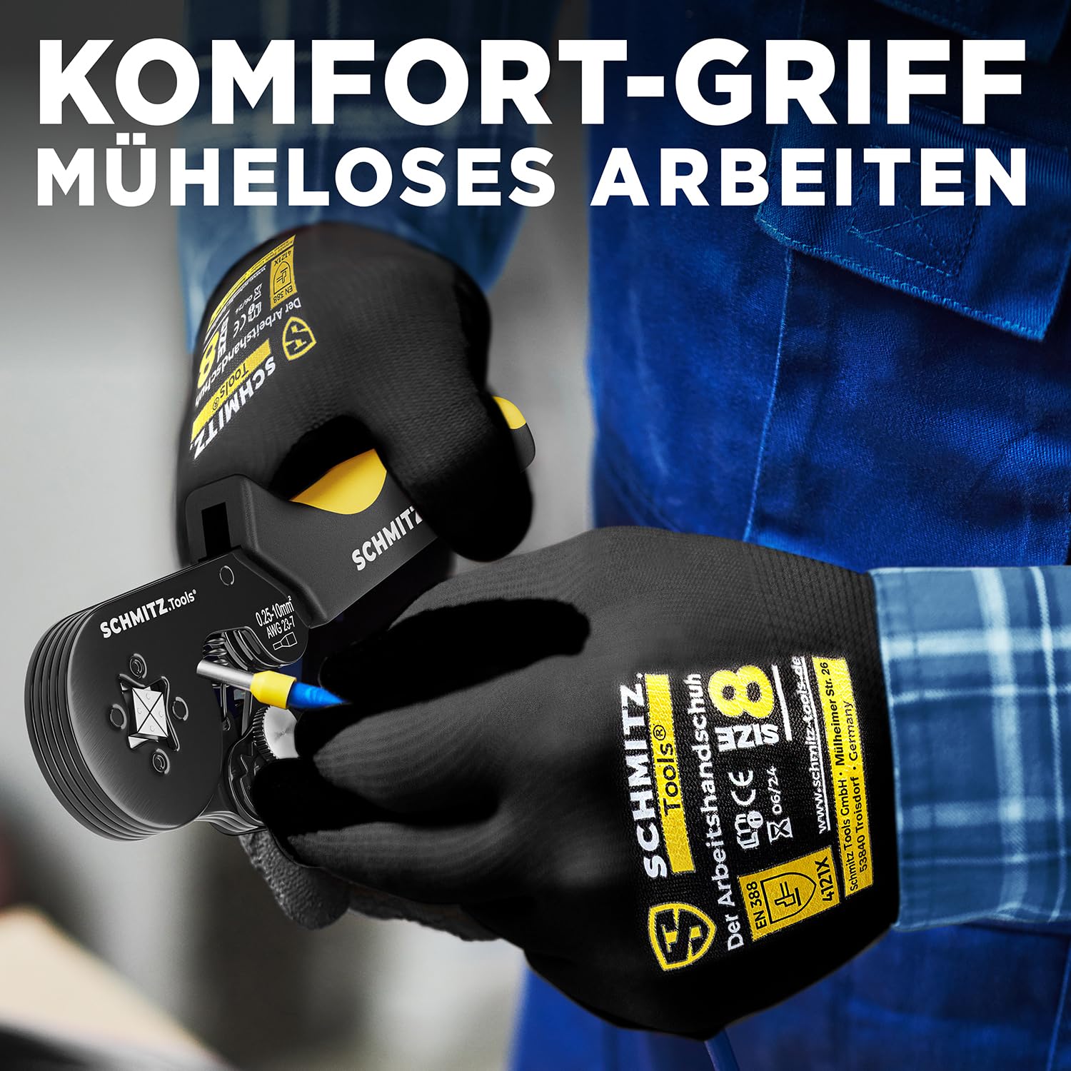 SCHMITZ.Tools Crimpzange mit 1.800 Aderendhülsen Set - Für saubere Crimps wie vom Fachmann - Selbsteinstellend [0,25–10mm²] - Geprüfte Zange, die du wirklich brauchst 4
