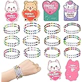 Manaror Valentines Day Cards for Kids Classroom, 24 Pack Valentines Gift Cards with Friendship Bead Bracelets, Valentines Gift Exchange for Boys Girls, Valentines Party Favors Supplies for Kids