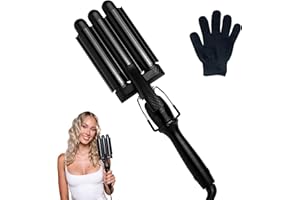 Mermade Hair PRO Hair Waver 1" - Hair Waver 3 Barrel, 3 Barrel Curling Iron 1 Inch, Ceramic Barrel Waver for Thick, Thin, Long, or Short Hair - 1", Black