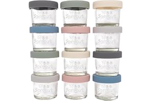 WeeSprout Glass Baby Food Storage Jars with Silicone Lids (4 oz, 12 Pack Set) Snack, Puree, Reusable Small Containers, Breast Milk, Fridge or Freezer, Essential Must Have for Infants