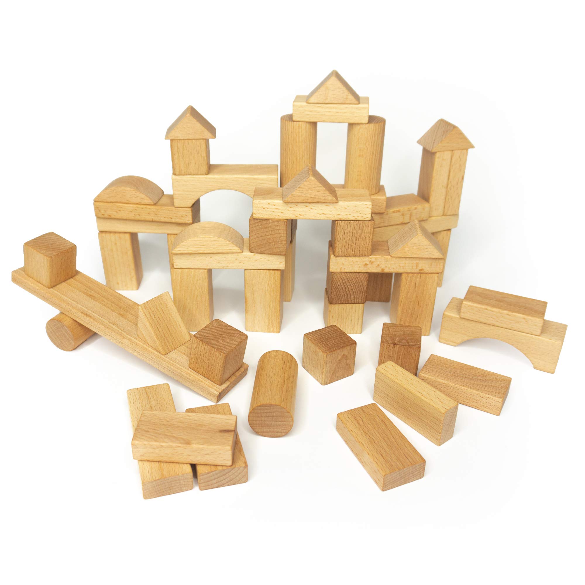 rewoodo Wooden Blocks ​​including cotton bag finished with walnut oil - premium wooden toys made in Germany (Basis, Nature)