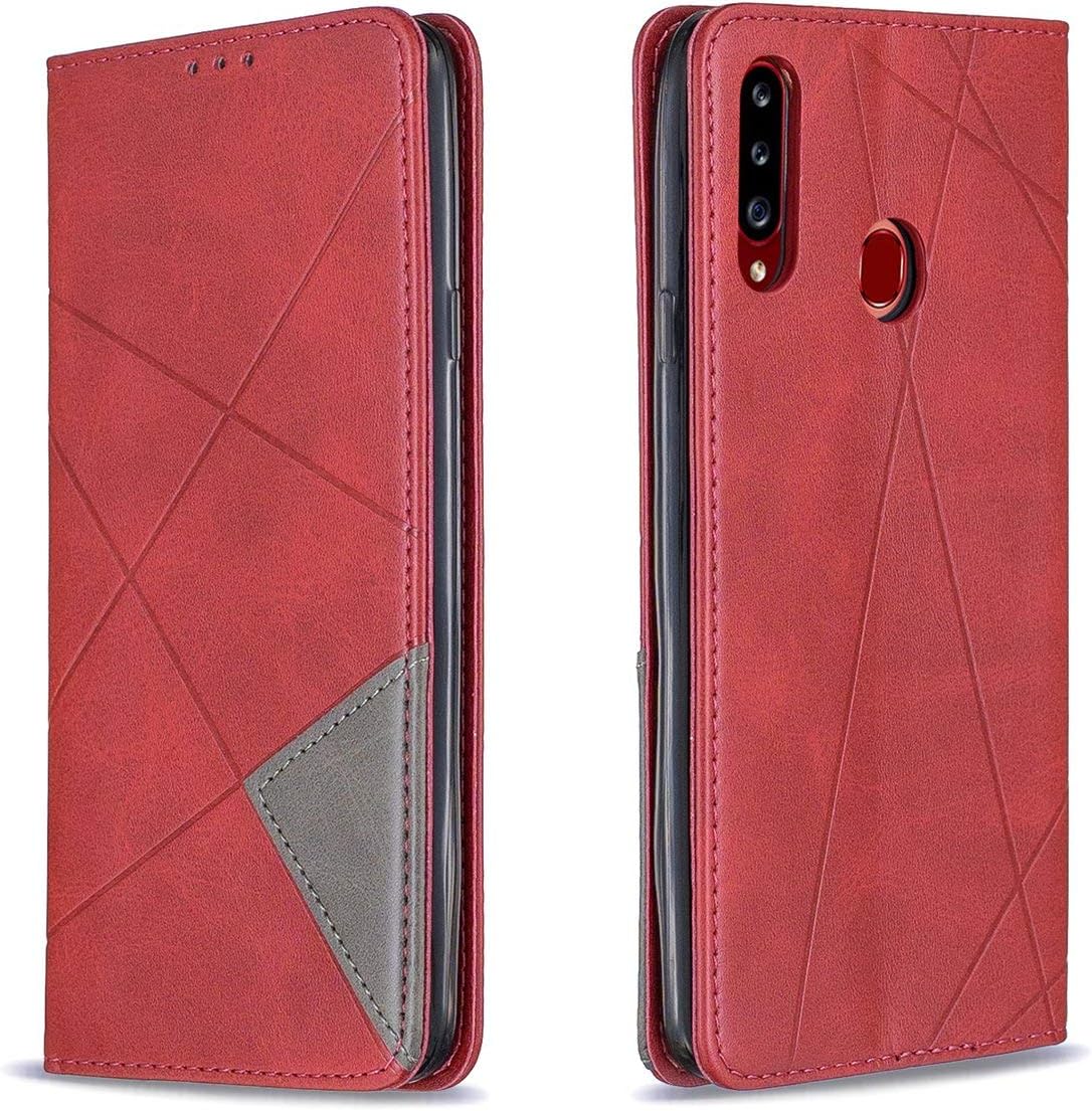 UBERANT Galaxy A20s Case, PU Leather Non-Slip Stand Function Magnetic Flip Cover Shockproof Protective Case for Samsung Galaxy A20s - Red