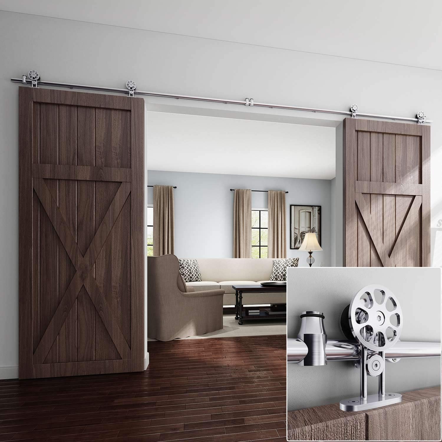 EaseLife 6.6 FT Top Mount Big Wheel Sliding Barn Door Hardware Track Kit,Slide Smoothly Quietly,One Piece 6.6FT Track,Easy Install,Fit up to 40" Wide Door (6.6FT Track Single Door Kit)
