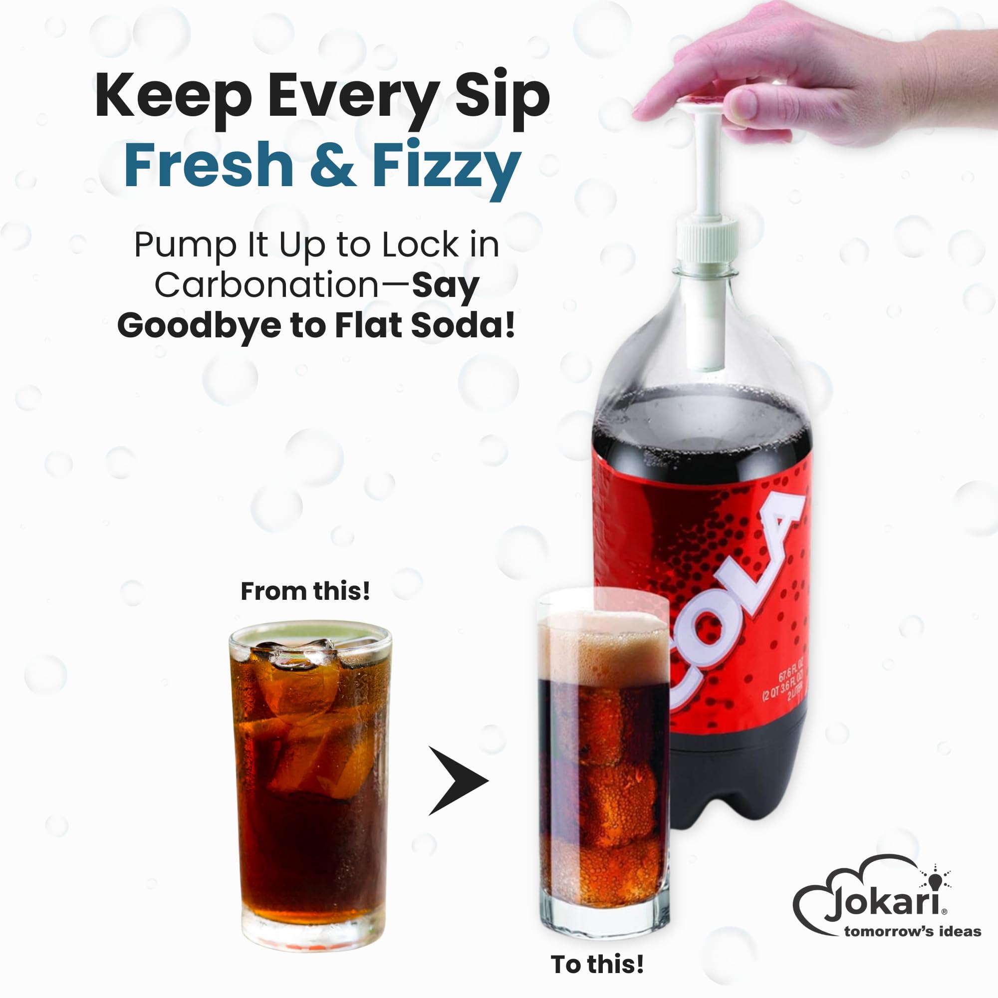 Jokari Fizz Keeper Pump Cap for 2 Liter Soda Bottles 2 Pack Pressurizing Carbonation Saver for Soft Drinks Reusable Cap Keeps Soda Fizzy Dishwasher Safe for 1 to 2 Liter Bottles
