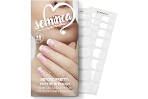 SEMINCA Semi Cured Gel Nail Strips-Bridal Semi-Gel Nail Stickers Wedding French Tip Press Ons,Tear Proof for Big Day,Reusable & Easy Apply Works with Any UV/LED Lamps(Romantic French White)