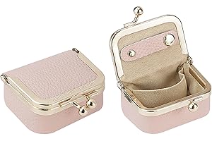 Royal Bagger Genuine Cow Leather Mini Jewelry Box Women's Coin Purse Solid Color Kiss Lock Change Pouch Casual Style Small Storage Bag for Women 1894 (Pink)