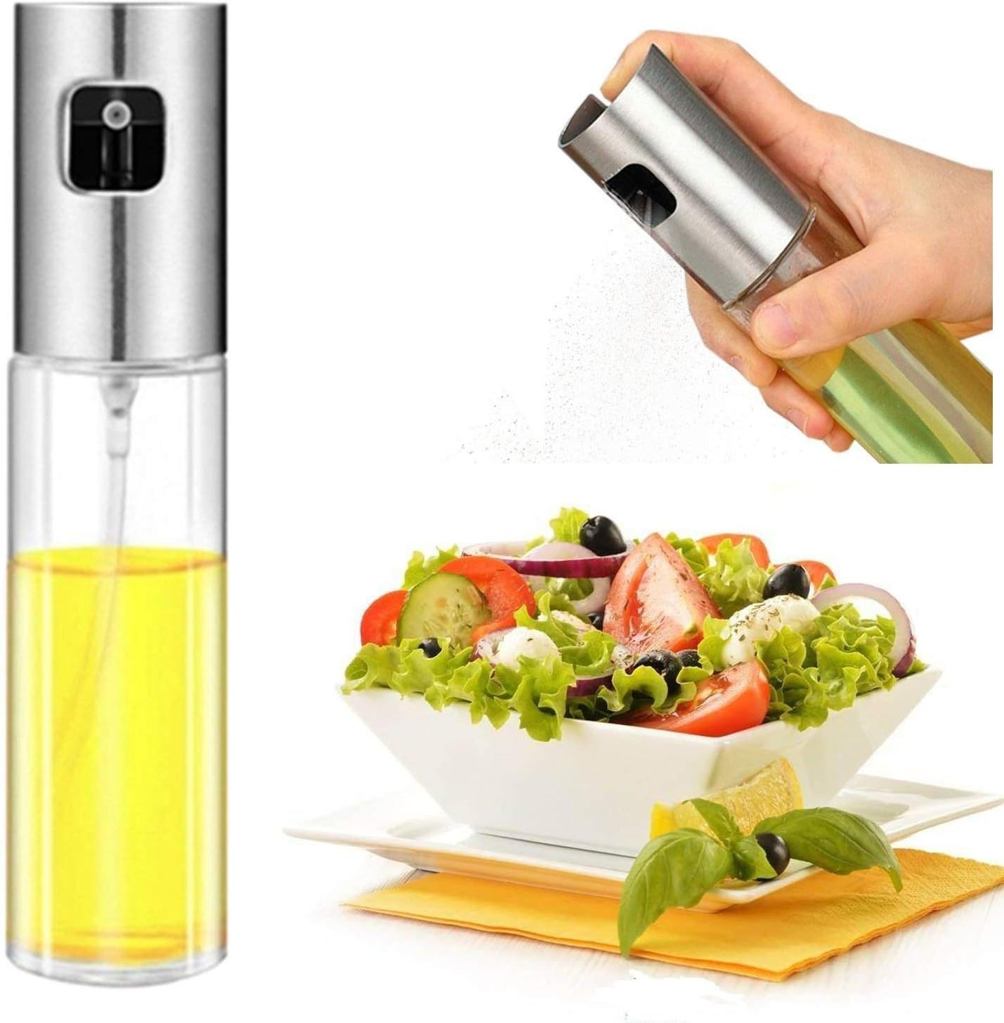 Olive Oil Sprayer, Food-grade Glass Oil Spray Bottle Oil Misters Vinegar Bottle Oil Dispenser for Cooking, Salad, BBQ, Kitchen Baking, Roasting, 3.42-ounce Capacity