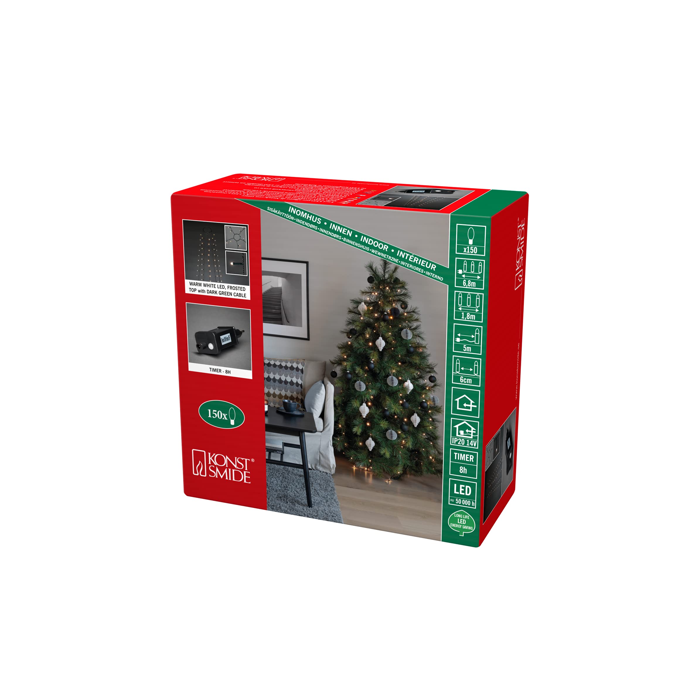 Konstsmide LED Halo Tree System Christmas Lights Indoor 5 Strands/Indoor Use (IP20)/150 Diodes/Optional 8 Hour Timer/1.8m/String Lights Green Cable