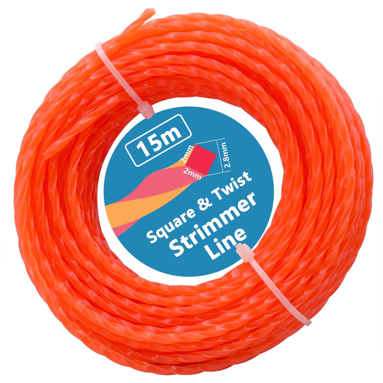 Zeqeey Heavy Duty Square Twist Grass Strimmer Line Diameter 2.8mm - 3mm Length 15m Nylon Trimmer Cord String Wire Rope for Garden Electric Strimmer Grass Trimmer, E3015