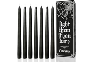 CANDWAX 12 inch Taper Candles Set of 12 - Dripless and Smokeless - Slow Burning Black Tapered Candle Sticks Ideal for Halloween - Black Candles