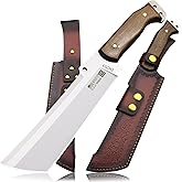 WPKOPYA Fixed Blade Outdoor Knife with Leather Sheath, DC53 Steel Full Tang, 6.6” Sharp Blade, Wooden Handle, 13.6” Tactical Survival Knife for Camping, Hiking, Bushcraft, Cooking & Utility Use
