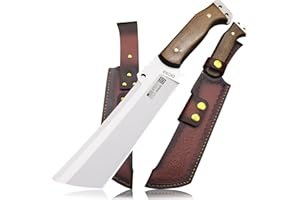 WPKOPYA Fixed Blade Outdoor Knife with Leather Sheath, DC53 Steel Full Tang, 6.6” Sharp Blade, Wooden Handle, 13.6” Tactical Survival Knife for Camping, Hiking, Bushcraft, Cooking & Utility Use