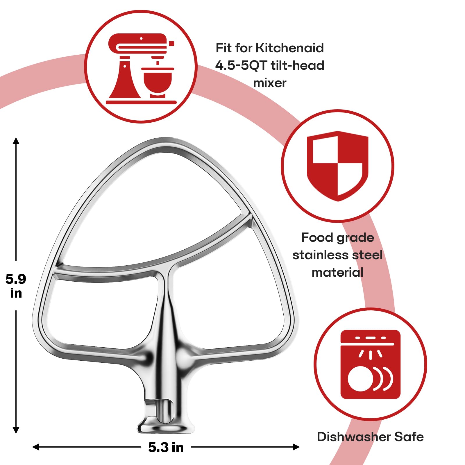 Gvode Stainless Steel Flex Edge Beater for KitchenAid Mixer, Fits Tilt-Head Stand Mixer Bowls for 4.5-5 Quart Bowls, Paddle Attachment for Kitchenaid Mixers, Not Fit for Bowl Lift
