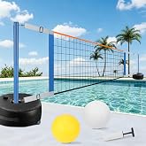 Bvomheez 15-32FT Swimming Pool Volleyball Net with LED Light | Adjustable Length for All Pools, Portable 2 Water Volleyball Pump for Family Pool Party Game Indoor/Outdoor