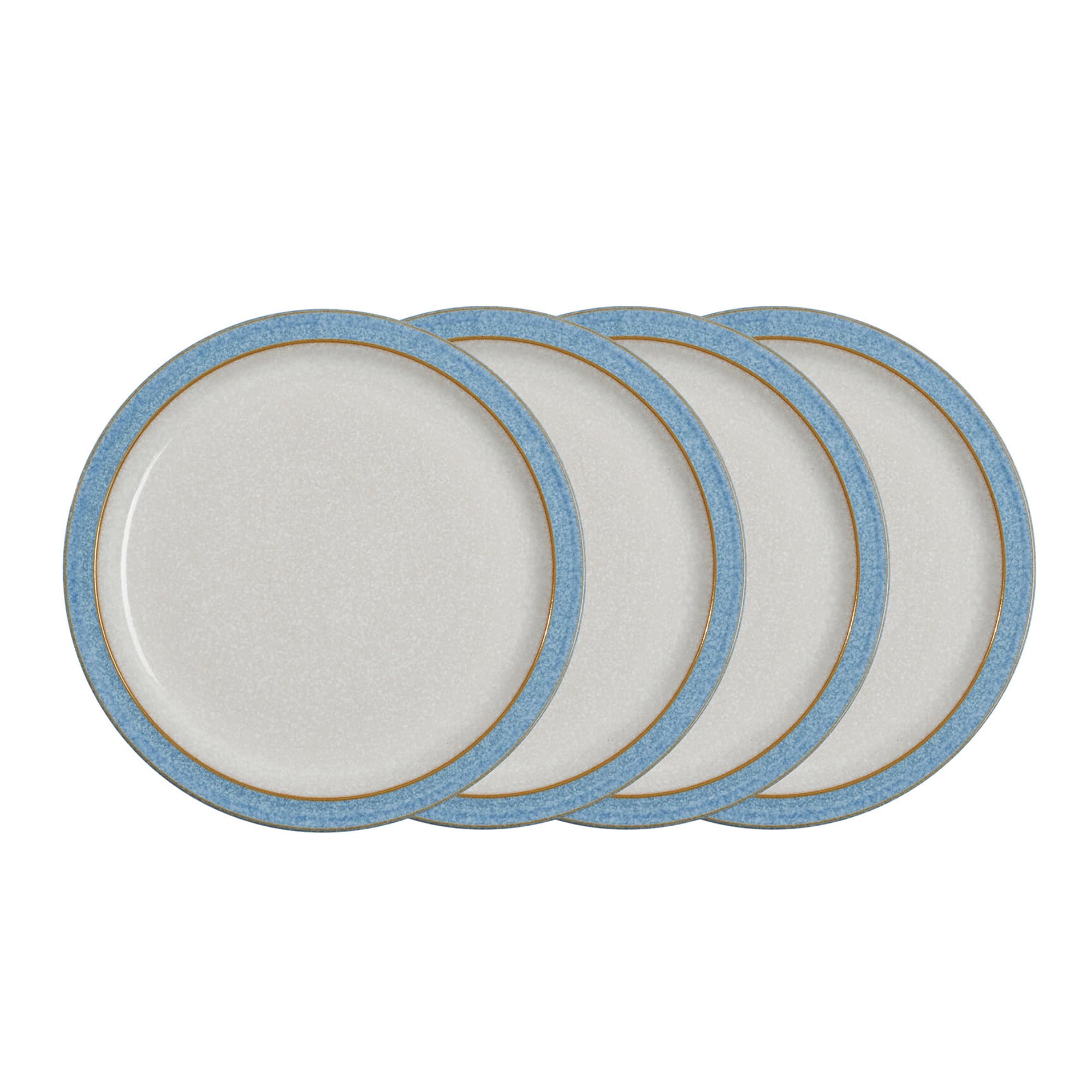 Denby - Elements Medium Blue Plates Set of 4 - Dishwasher Microwave Safe Crockery 22cm - Blue, White Ceramic Stoneware Tableware - Chip & Crack Resistant Lunch Plates