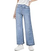 Haloumoning Girls Wide Leg Jeans Kids Elastic Waist Pull On Stretchy Baggy Denim Pants with Pockets 5-14 Years