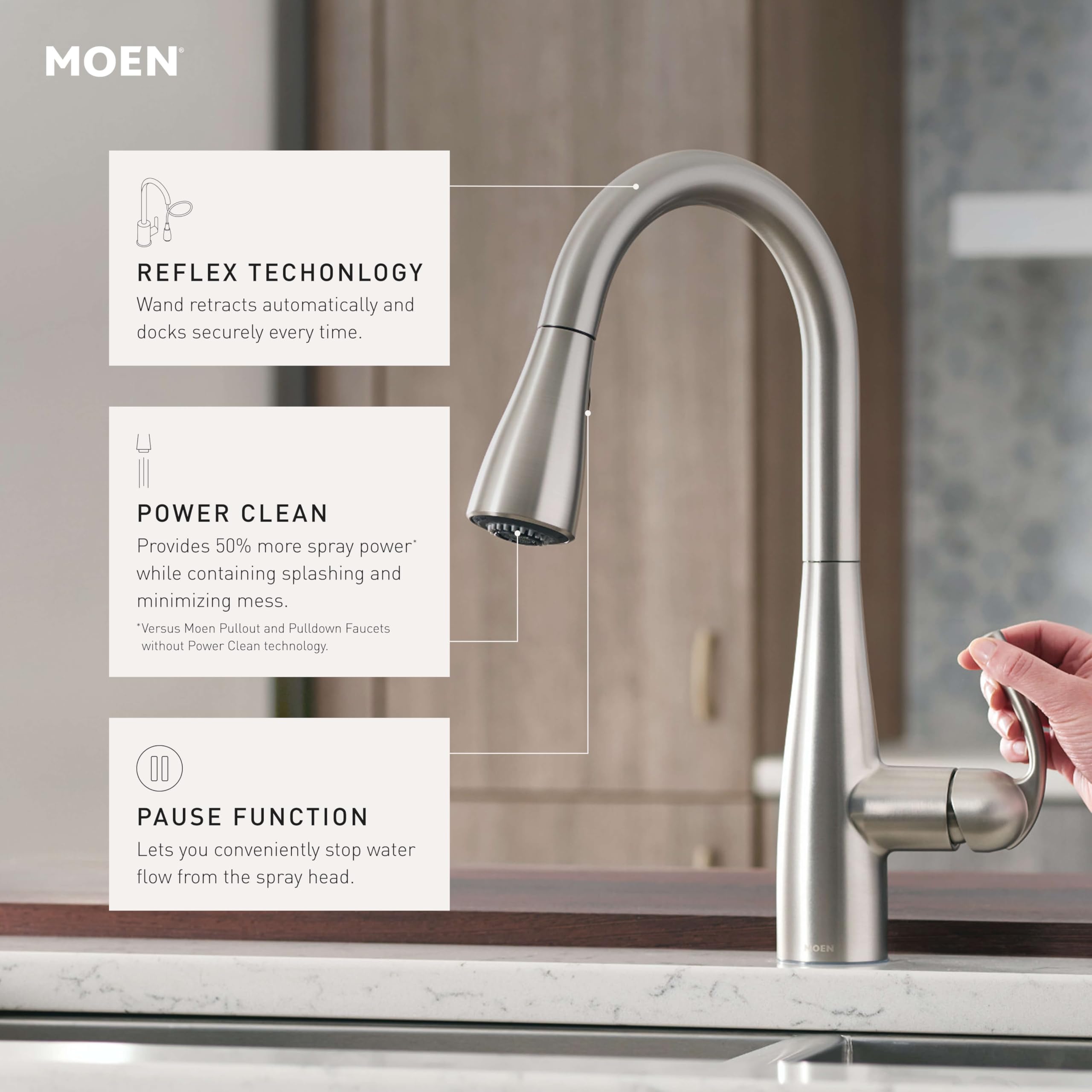 Moen Essie Spot Resist Stainless Pulldown Sprayer Kitchen Sink Faucet Set with Modern Pump Soap Dispenser, 87014SRS