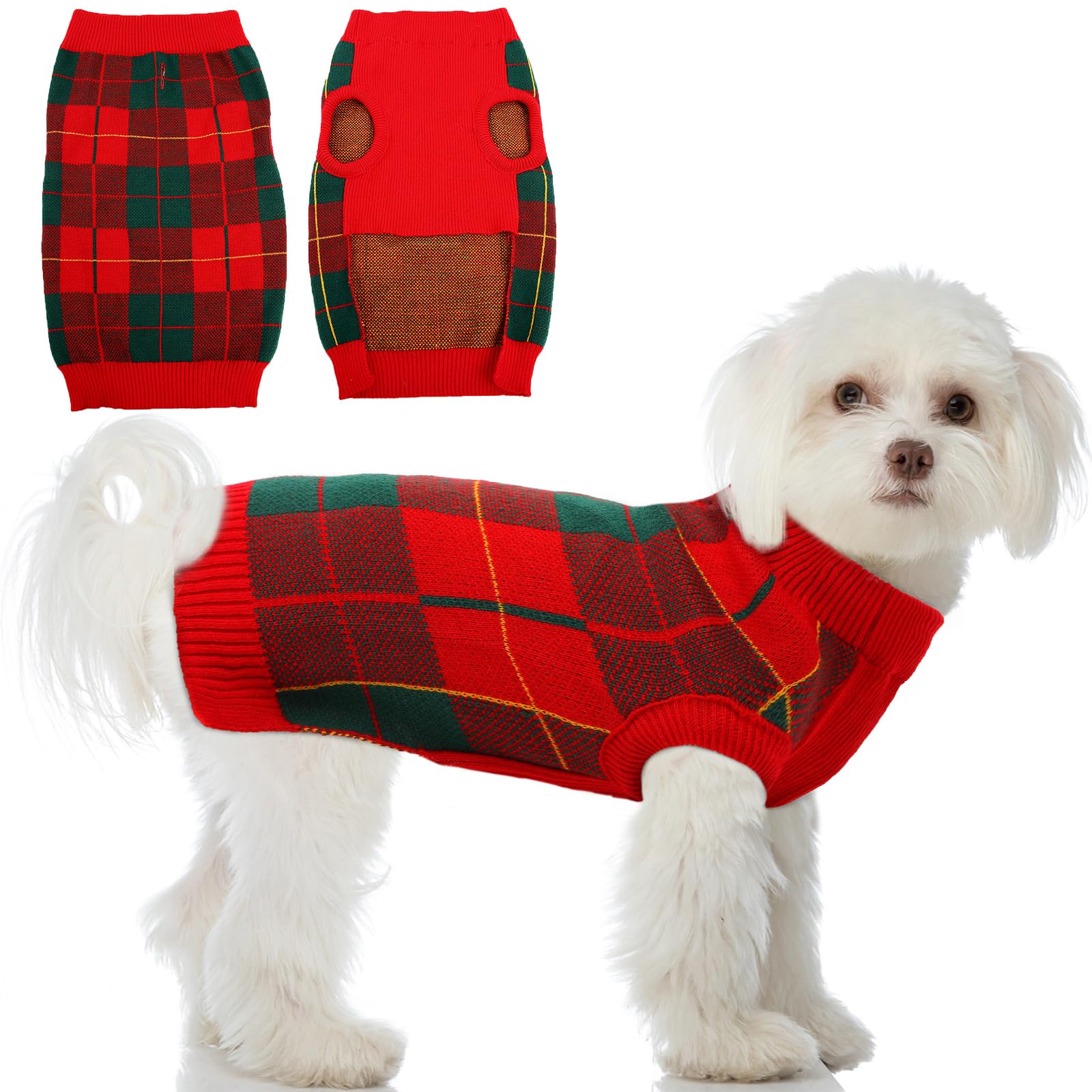 QBLEEV Small Dog Sweater, Puppy Sweaters Vest with Harness Hole Dog Christmas Sweater Warm Winter Pet Sweaters Soft Fall Dog Sweaters Knitwear Dog Sweatshirt Holiday Dog Sweaters for Dogs Girls Boys S