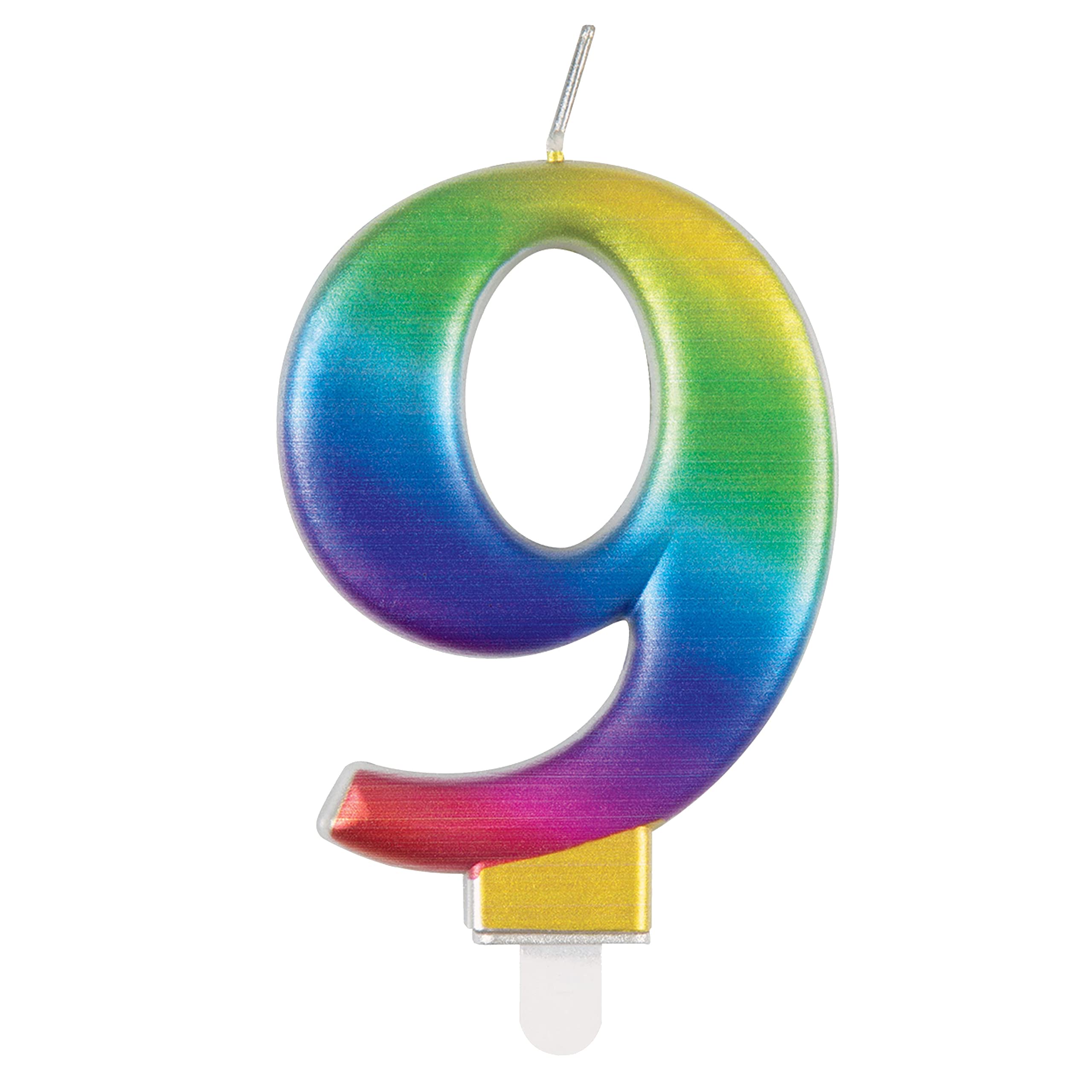 Metallic Rainbow Number 9 Birthday Candle - Vibrant 3D Topper for Cakes & Desserts - Perfect for Kids' & Adults' Parties - 1 Pc