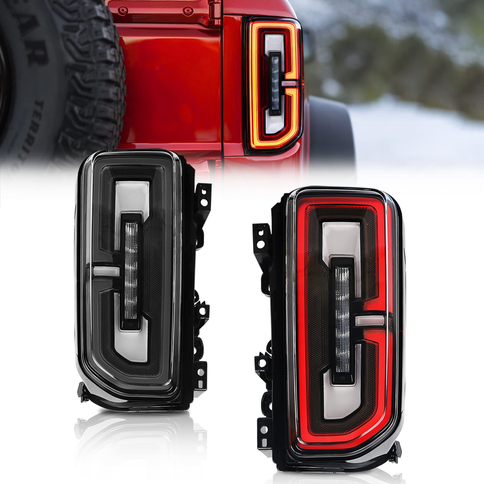 Photo 1 of **MISSING INSTALLATION HARDWARE**DKMGHT LED Tail Lights Fit for Ford Bronco 2021 2022 2023, Upgrade Taillight Set, Only Fit for Halogen Original Bronco Accessories, Tail Lamps Replacement Parts, Pair, Smoked