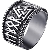 ELFASIO Mens Stainless Steel Ring Viking Valknut Scandinavn Odin Symbol Norse Text Vintage Jewelry