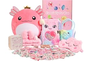 Axolotl Gift Set for Girls，Cute Axolotl Themed Gift Box with Fluffy Diary with lock and keys, Stickers, Pen and More Axolotl 