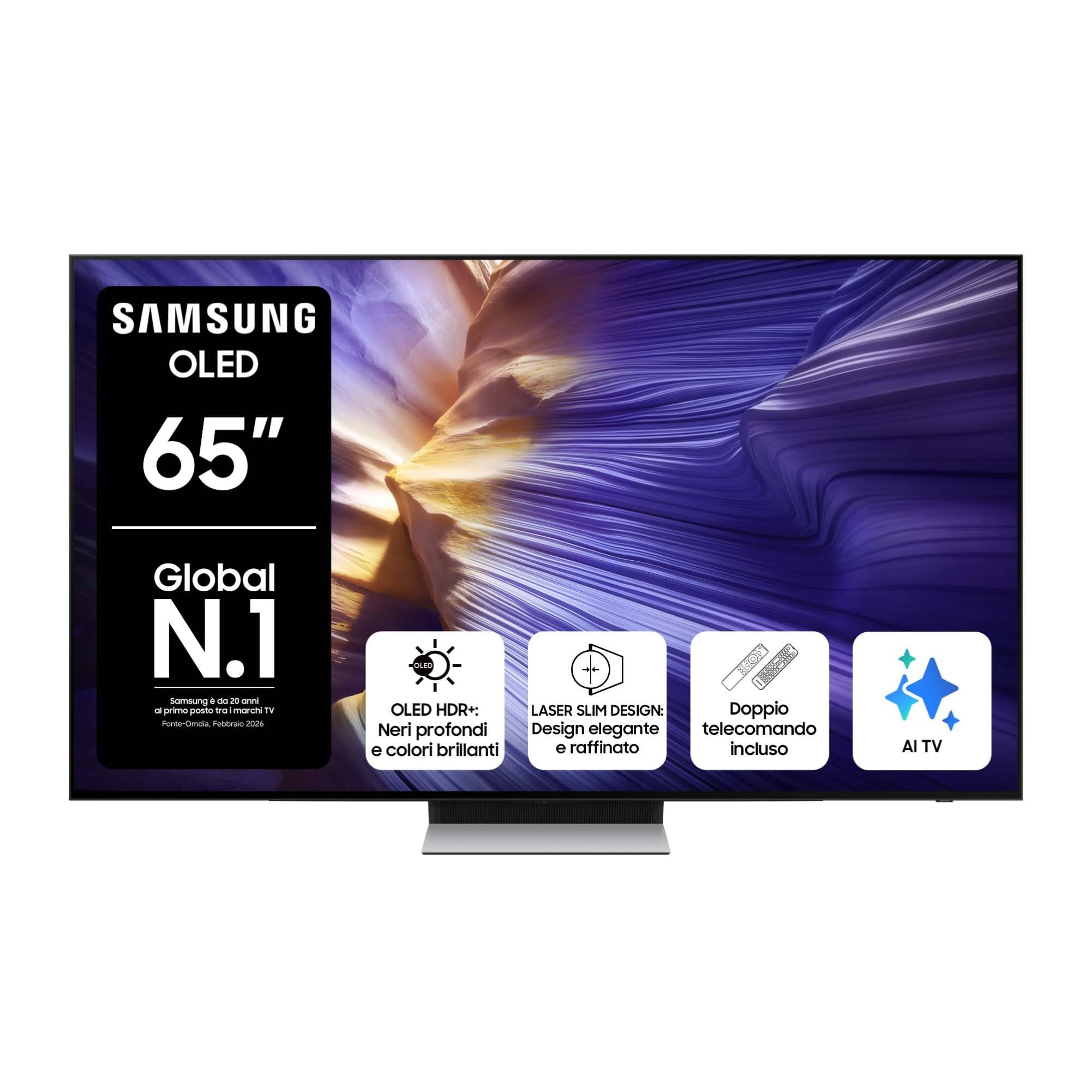 Samsung Vision AI Smart TV 65'' QE65S90FATXZT OLED 4K, NQ4 AI Gen3 Processor & 4K AI Upscaling, Motion Xcelerator 144 Hz, Dolby Atmos & OTS Lite, Edizione speciale PACCHETTO INTRATTENIMENTO, 2025