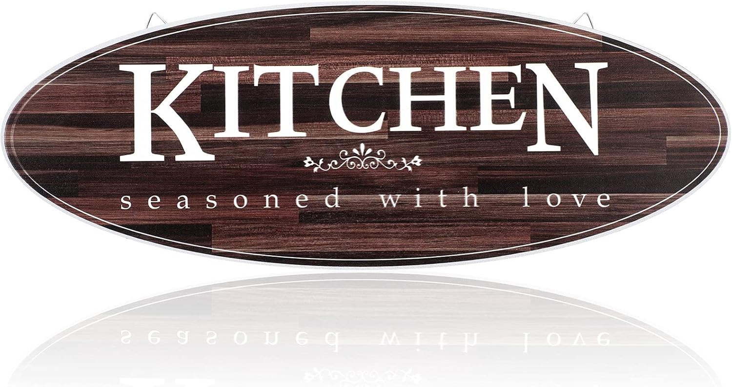 Rustic Wooden Kitchen Wall Decor Sign Oval Wood Farmhouse Kitchen Wall Decor Vintage Wooden Home Hanging Signs for Kitchen Dining Living Room Bar Cafe Decoration (Classic Color)
