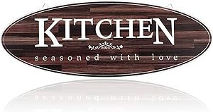 Rustic Wooden Kitchen Wall Decor Sign Oval Wood Farmhouse Kitchen Wall Decor Vintage Wooden Home Hanging Signs for Kitchen Dining Living Room Bar Cafe Decoration (Classic Color)