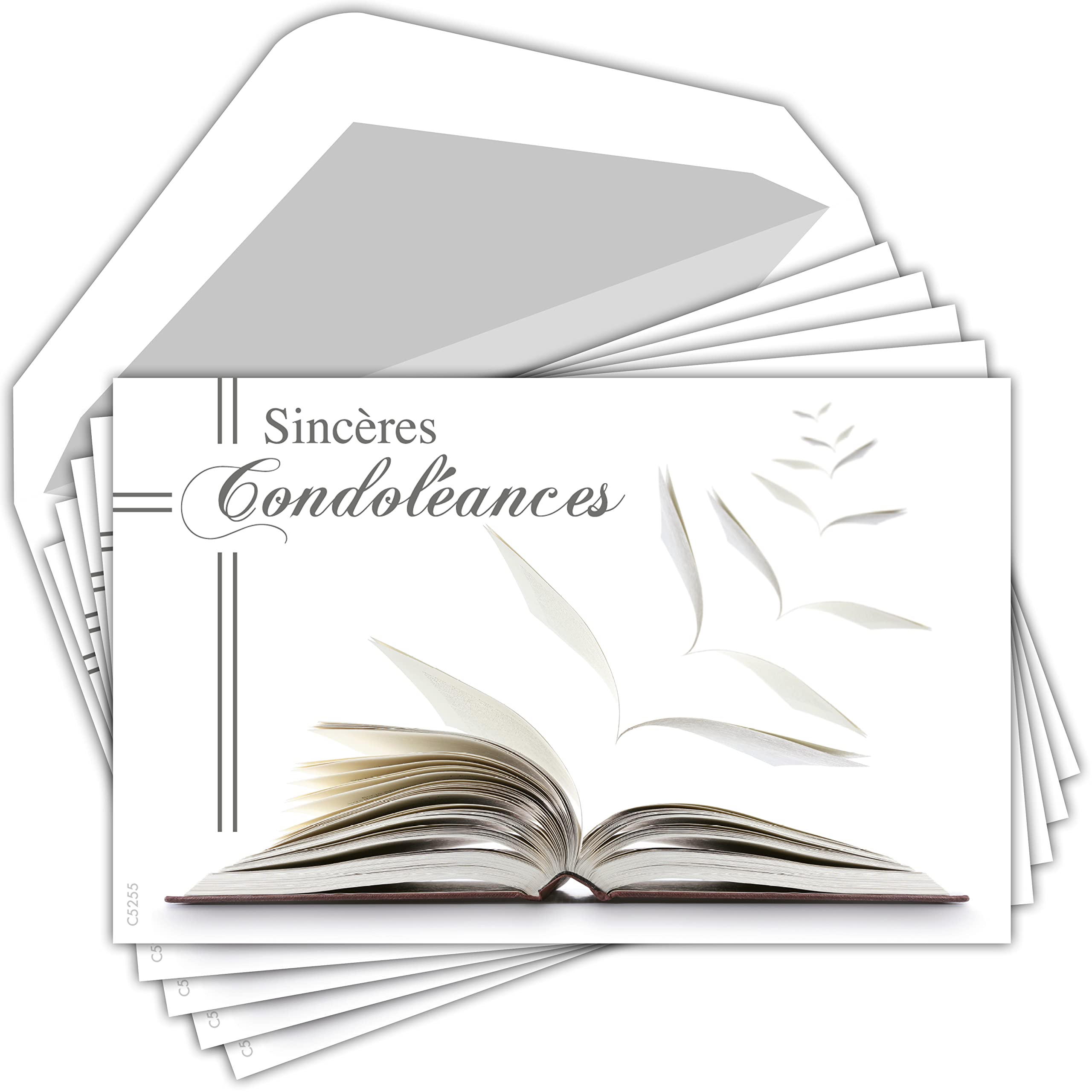 Afie Pack of 5 Sincere Condolence Cards. Our Affectionate Thoughts Support You in the Proof Sheets. Made in France