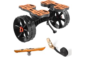 VEVOR Kayak Cart, 300 lbs Load Capacity, Foldable Kayak Trolley with 10-inch Solid Rubber Tires & 1 Ratchet Strap, Paddle Boa