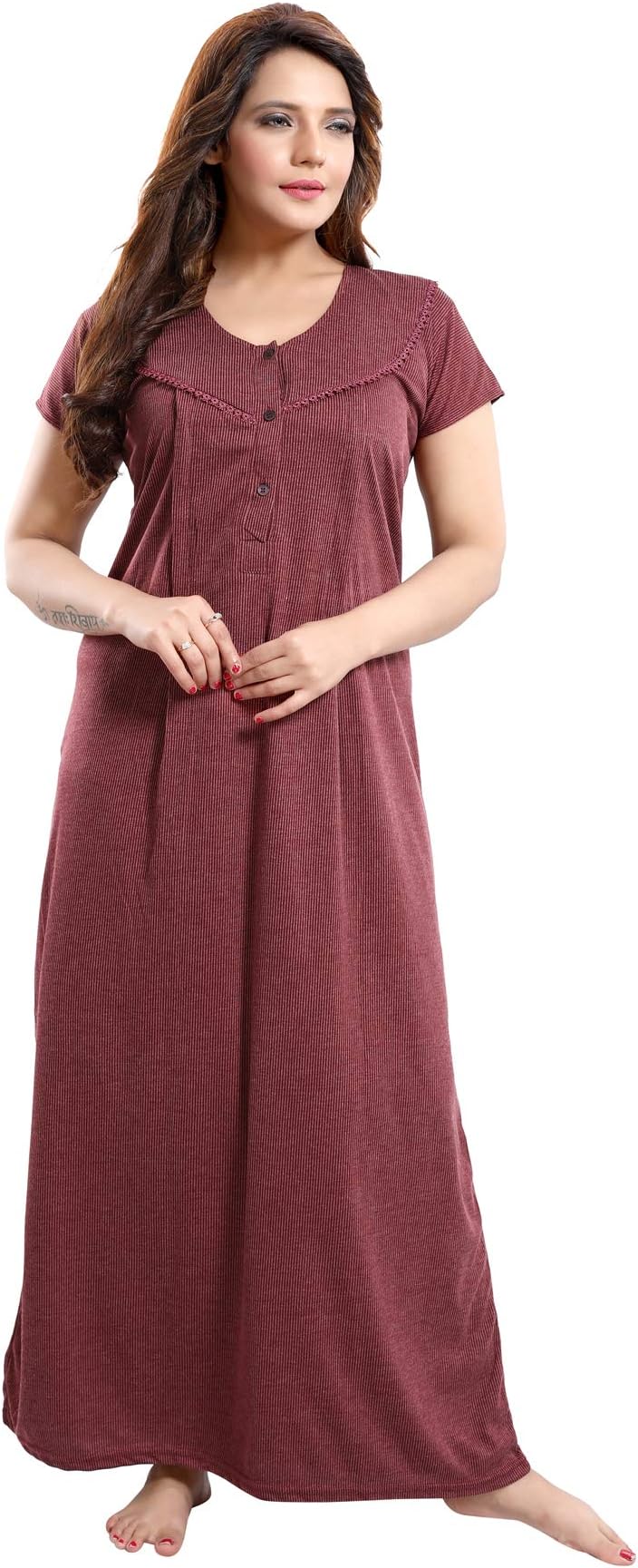 Lovira Striped Cotton Maternity Gown/Feeding Gown for Women