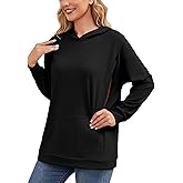 Ecavus Women's Maternity Nursing Sweatshirt Hidden Zipper 2025 Long Sleeves Oversize Breastfeeding Pullover Tops with Pockets