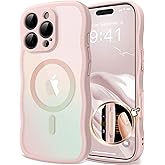 GVIEWIN for iPhone 16 Pro Case Compatible with Magsafe, [Full Camera Protection] [Not Yellowing] Wavy Frame Shockproof Gradient Glitter slim Women Phone Cover with Camera Control, Gradient Pink Orange