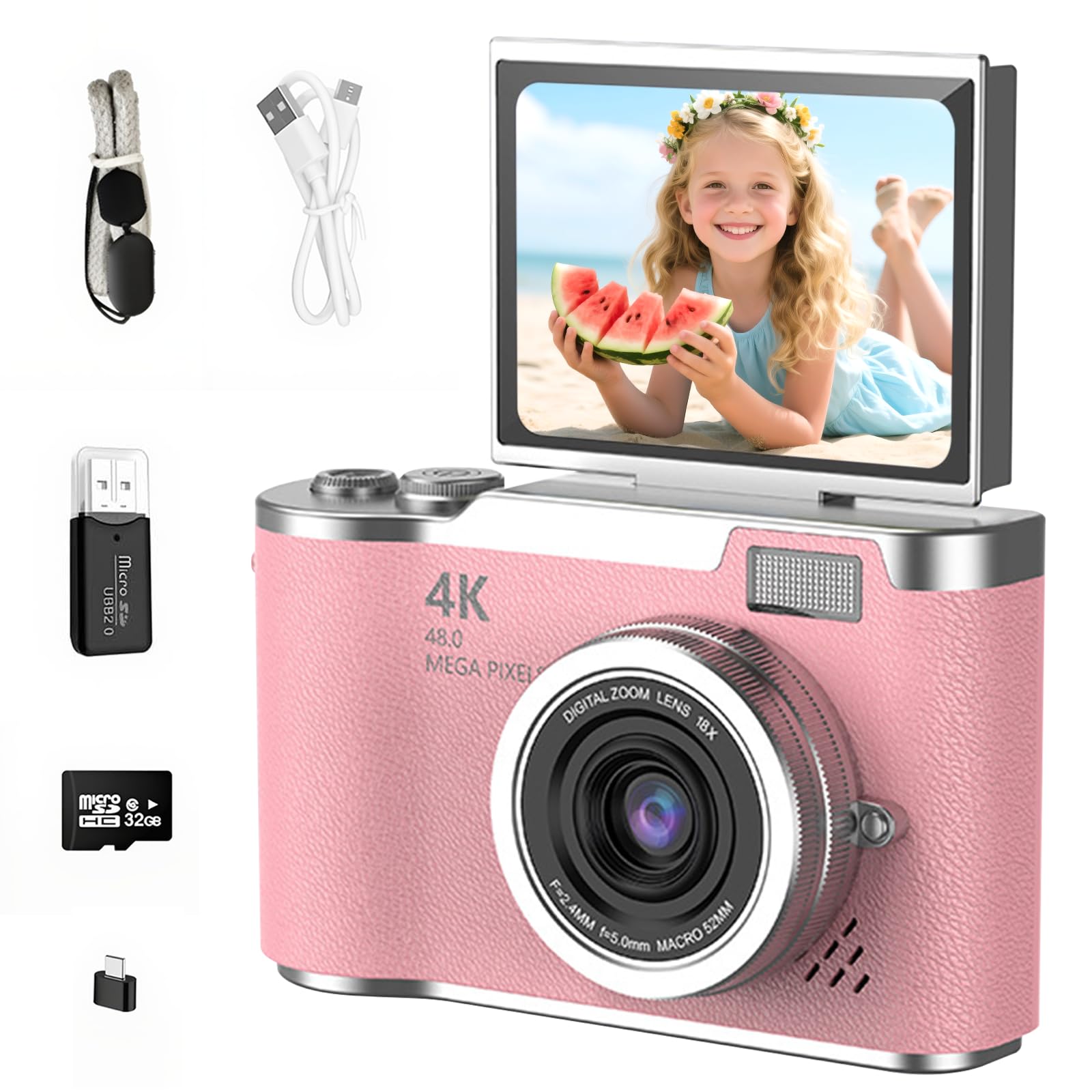 Instant-print children's camera with 1080p video recording and 32GB memory card · Children's digital camera · Ideal Christmas and birthday gift for boys and girls aged 3-12 (Pink model)