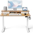 FEZIBO 40'' x 24'' Height Adjustable Electric Standing Desk with Double Drawer, Height Adjustable Computer Desk, Home Office Stand Up Table with 4 Height-Adjustable Feets & 2 Hooks, Light Rustic