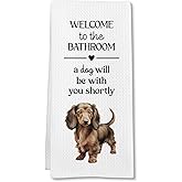 FSTCSV Funny Long Haired Dachshund Dog Hand Towels, Dachshund Gifts for Women Hand Towel, A Dog Will Be with You Shortly Decorative Towels Bath Towel for Bathroom, Funny Puppy Bathroom Decor, 16x24in
