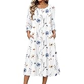 Zeagoo Summer Dresses for Women 2026 3/4 Sleeve Dress for Women Floral Midi Dresses for Casual Womens Dresses with Pockets