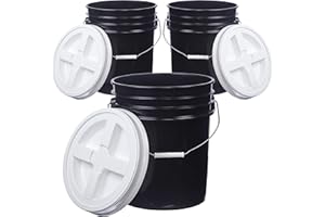 HUDSON EXCHANGE Letica Premium 5 Gallon (3 Pack) Bucket Pail Container with Gamma Seal Lid, Food Grade BPA Free HDPE, Black, (‎5DM BK99 & 4122E)