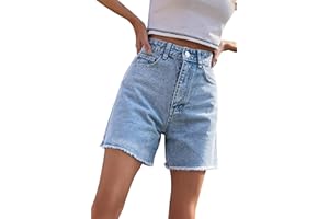 KINGFEN Women's Straight Leg Raw Hem Stretch Jean Shorts High Waist Casual Denim Shorts Summer Hot Pants