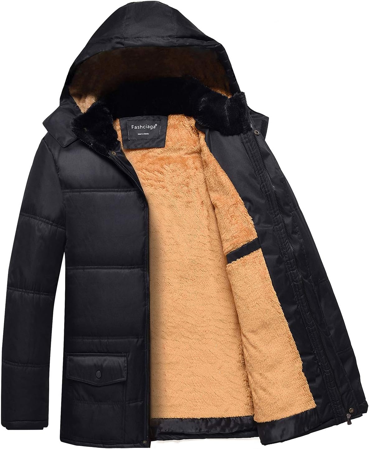 Fashciaga Men's Hooded Faux Fur Winter Coats