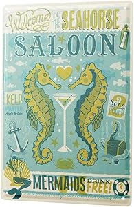 LEotiE SINCE 2004 Fun Tin Sign Metal Plate Decorative Sign Home Decor Plaques Wall Decoration Seahorse Saloon Metal Plate 8X12