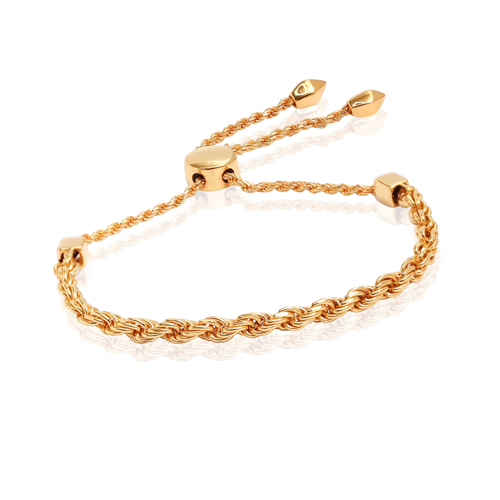 LeCalla Sterling Silver 18K Gold-Plated Corda Friendship Slider Adjustable Bracelet for Women Teen