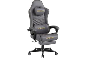 MINOMAC Gaming Chair, Ergonomic Computer Gaming Chair, Retractable Footrest/Waist Support/Ergonomic Backrest, Office/Home Gamer Chair [Spring + High Density Sponge] 400lb Load-Bearing (Grey)