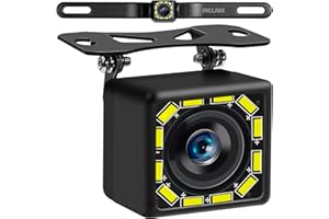 INCLAKE Car Backup Camera, Rear View Camera Ultra HD 12 LED Night Vision,Waterproof Reverse Camera 140° Wide View Angel with Multiple Mount Brackets for Universal Cars,SUV,Trucks,RV and More