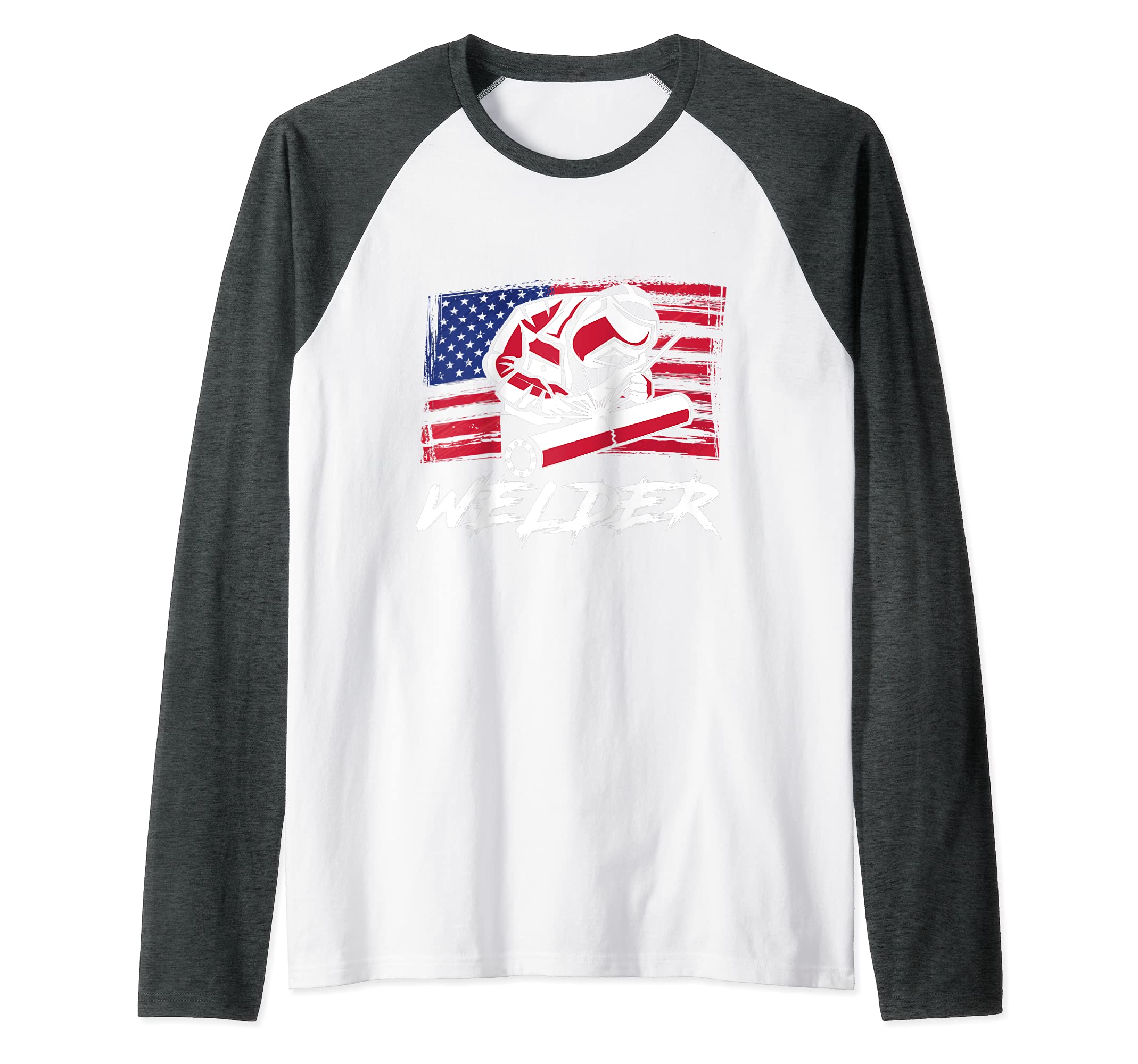 American Flag Welder Engineer Engineering Welding Raglan Baseball Tee