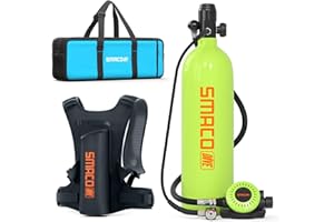 SMACO S700 Mini Scuba Tank 1.9L Portable Scuba Diving Tank Reusable Pony Bottle up to 30 Minutes Dive Time Backup Snorkel Air Tank Kit Diving Oxygen Cylinder for Underwater Exploration Rescue
