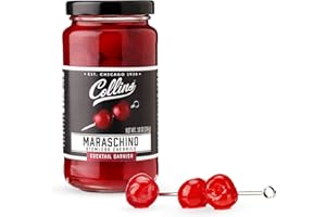 COLLINS CHICAGO Collins Stemless Maraschino Cherries, Garnish for Cocktails, Desserts, Manhattans, and Old Fashioned, Gourmet Snacking Cherries for Home and Bar, 10oz