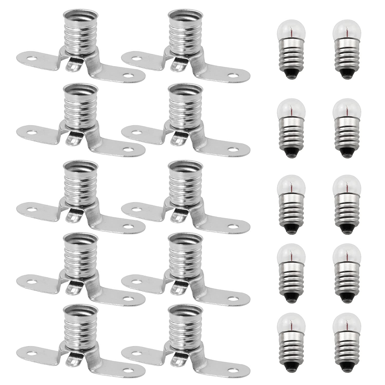 Photo 1 of SQXBK 10PCS E10 2.5V/0.3A Miniature Screw Base Light Bulbs and 10PCS E10 Light Socket Bulbs Lamps Base Holders for Home Experiment Circuit Electrical Test Accessories